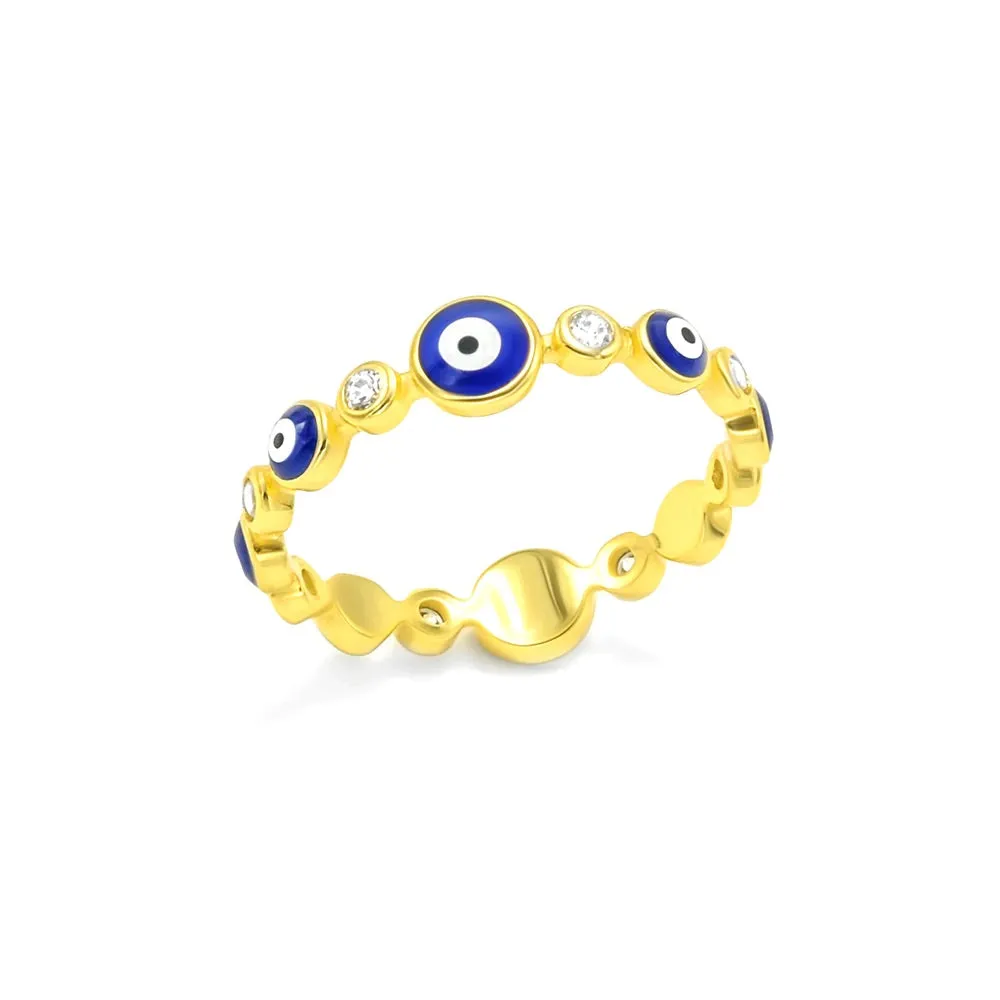 Evil Eye Ring Diamond Zircon 925 Sterling Silver Luxury Color Enamel Protection Rings - KESLEY