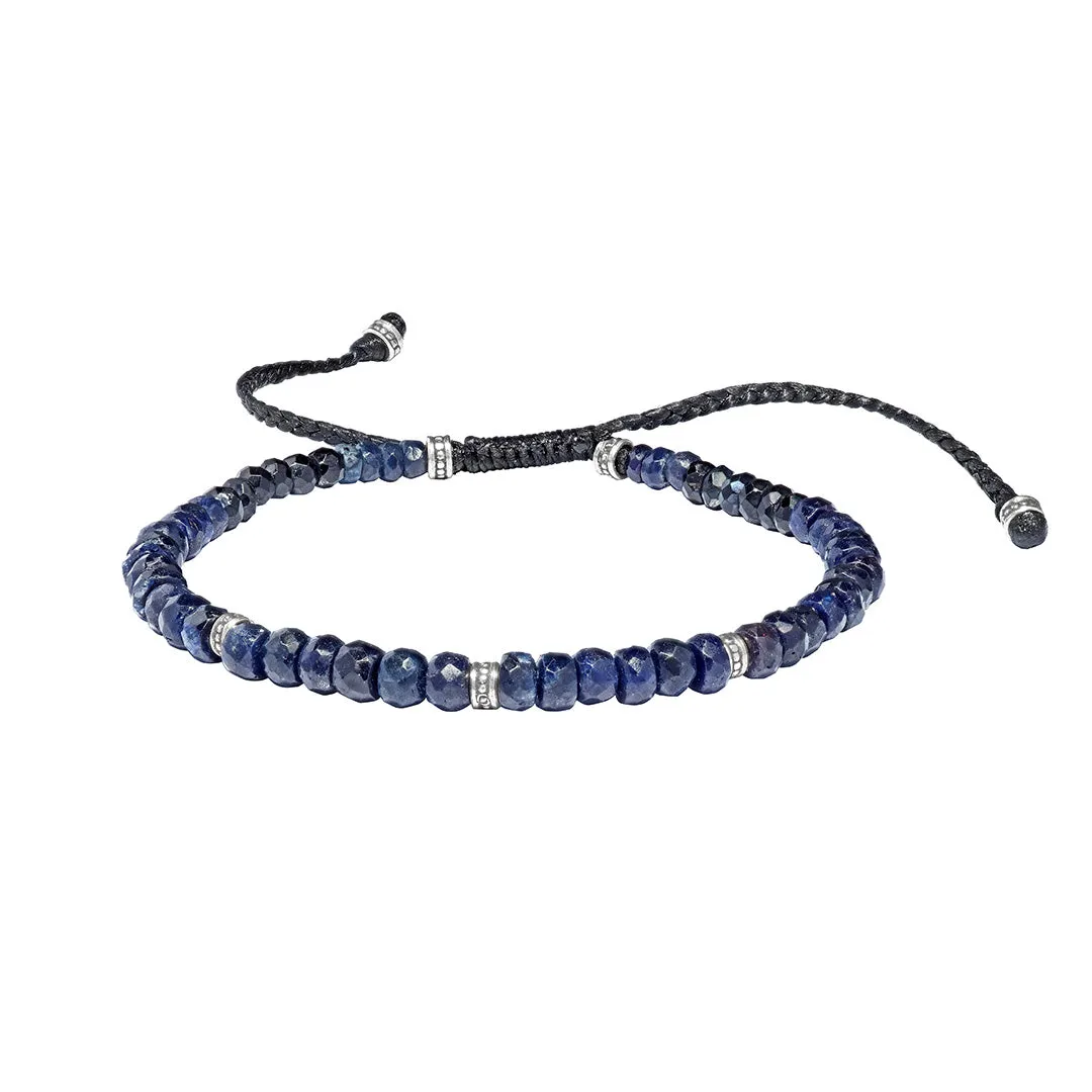 Faceted Blue Sapphires Sterling Pull Bracelet