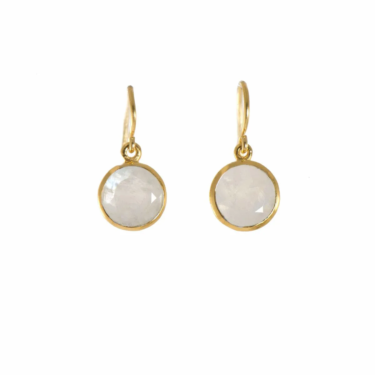 Faceted Round Rainbow Moonstone 24K Gold Vermeil Earrings