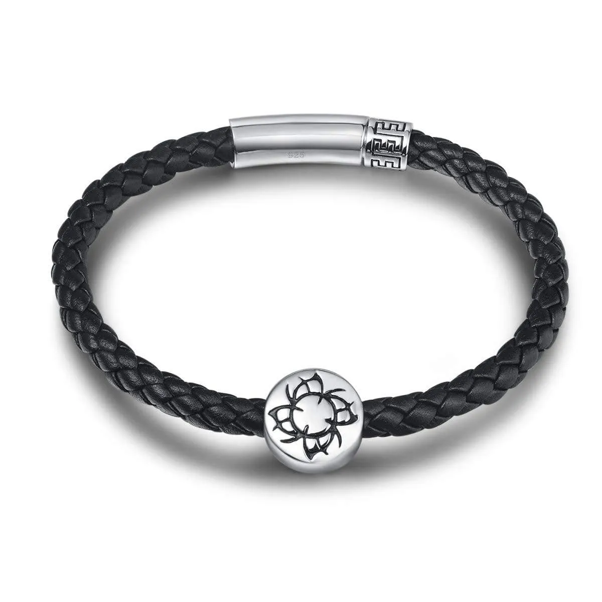 FANCIME COURAGE  Mens Leather Sterling Silver Bracelet