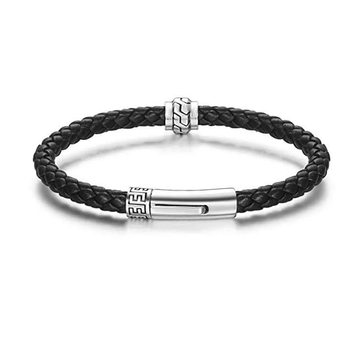 FANCIME PATH Mens Leather Sterling Silver Bracelet