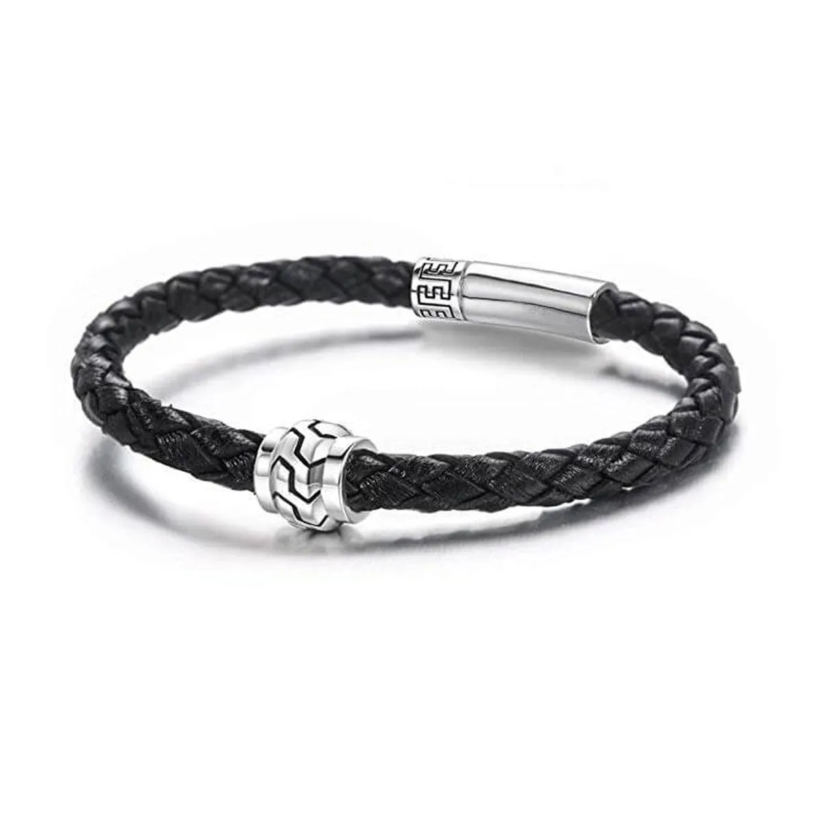 FANCIME PATH Mens Leather Sterling Silver Bracelet