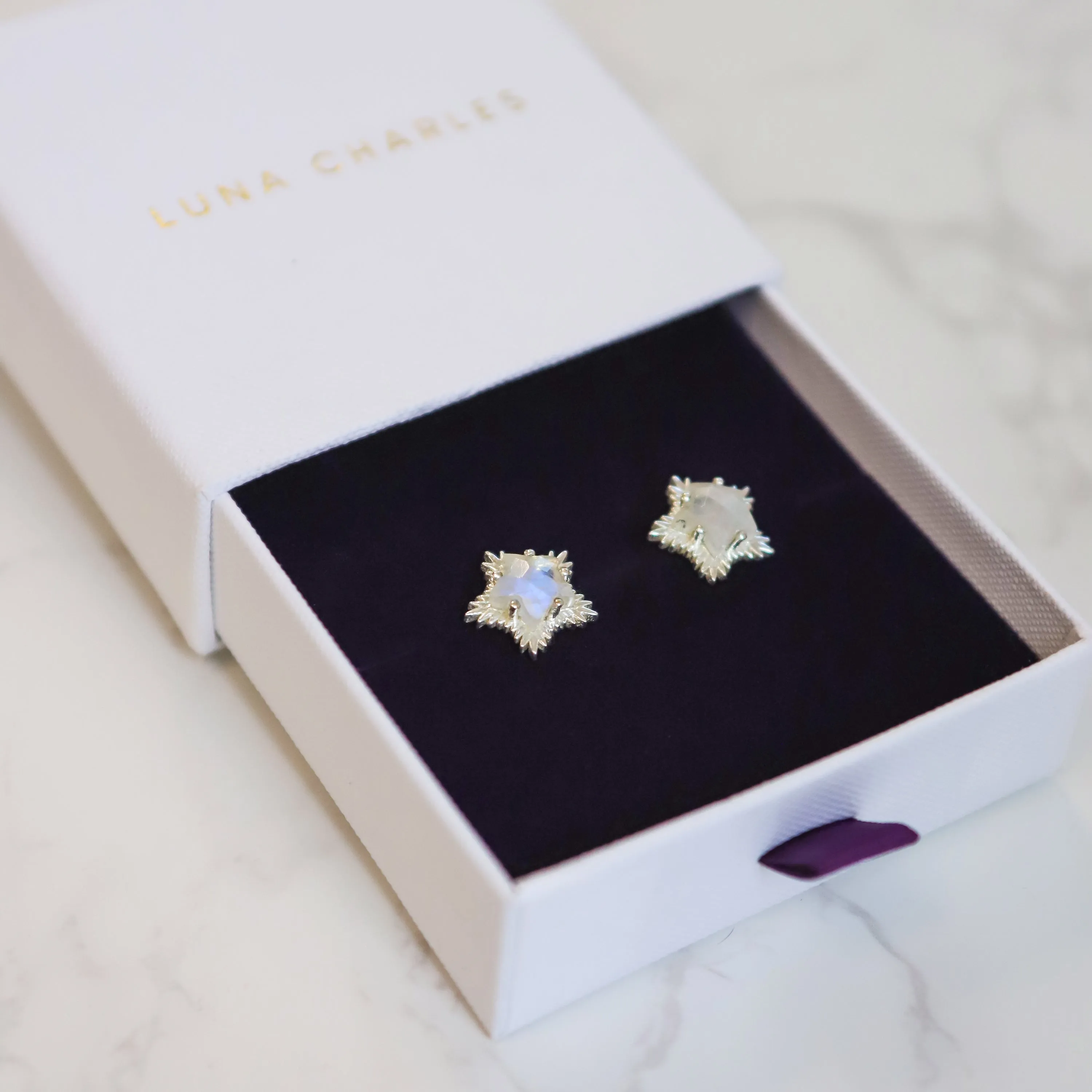 Felicity Moonstone Spiky Star Stud Earrings | 925 Sterling Silver