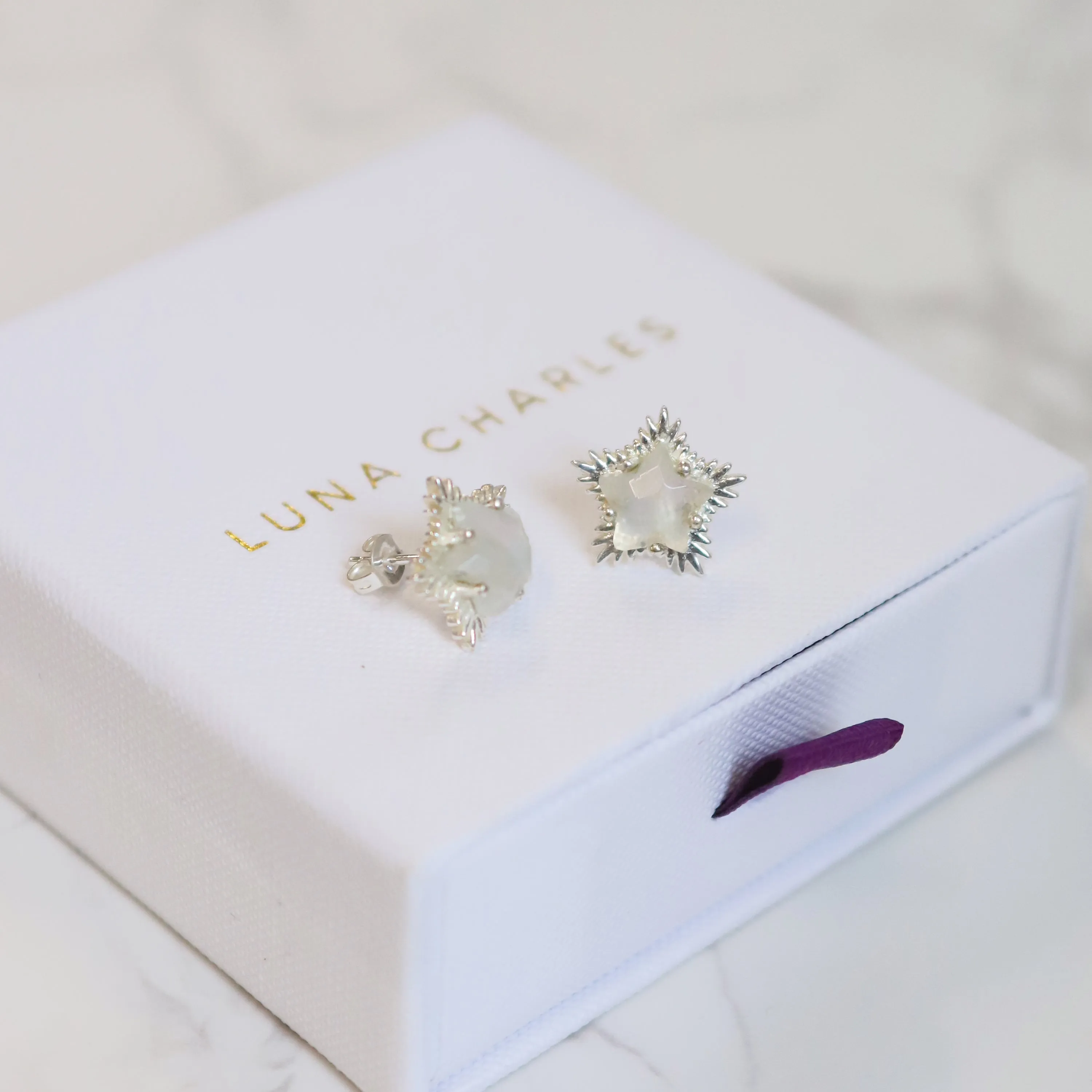 Felicity Moonstone Spiky Star Stud Earrings | 925 Sterling Silver