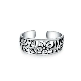 Flowers Carved Swirl Filigree Sterling Silver Midi Toe Ring