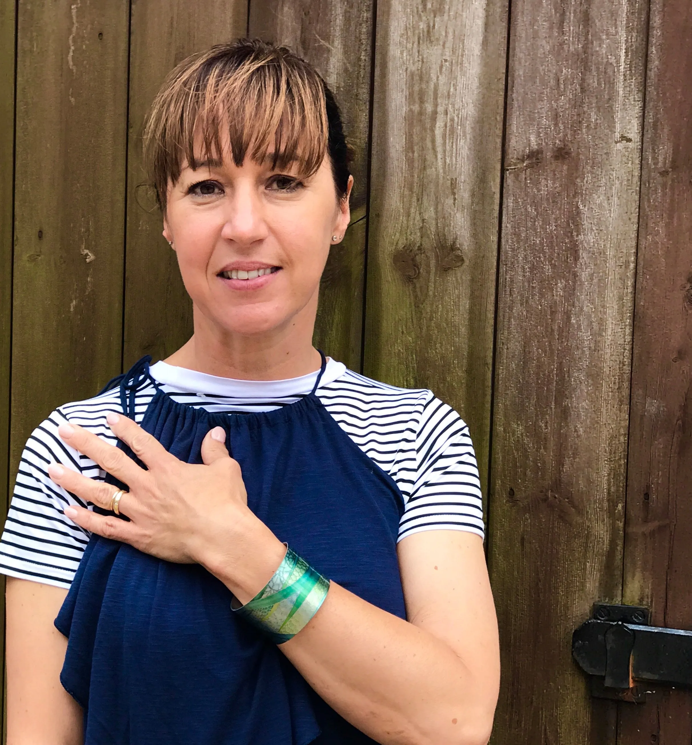 Forest |Green Cuff Bracelet - Comtemporary Teal Green Bangle - easy wear lightweight aluminium.