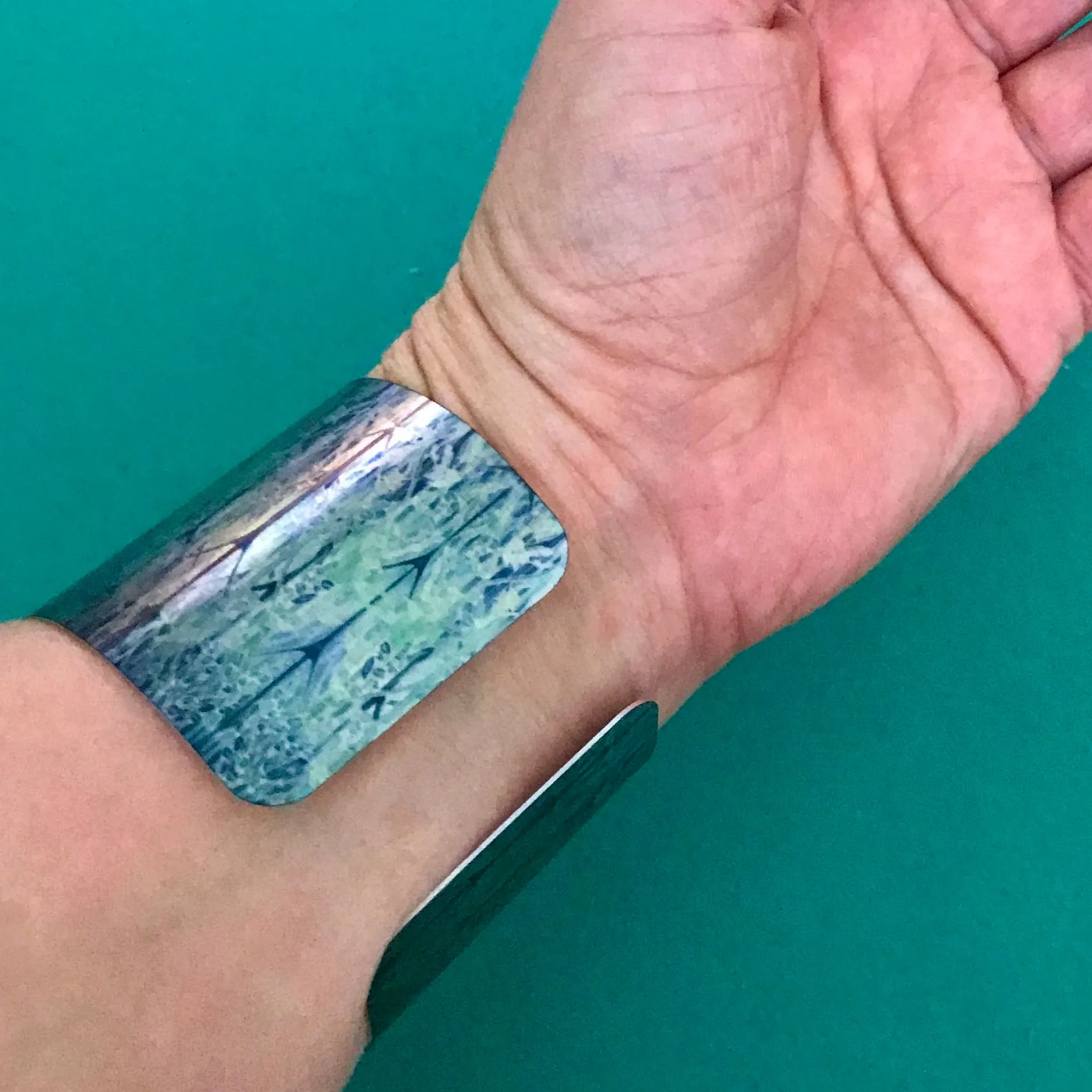 Forest |Green Cuff Bracelet - Comtemporary Teal Green Bangle - easy wear lightweight aluminium.