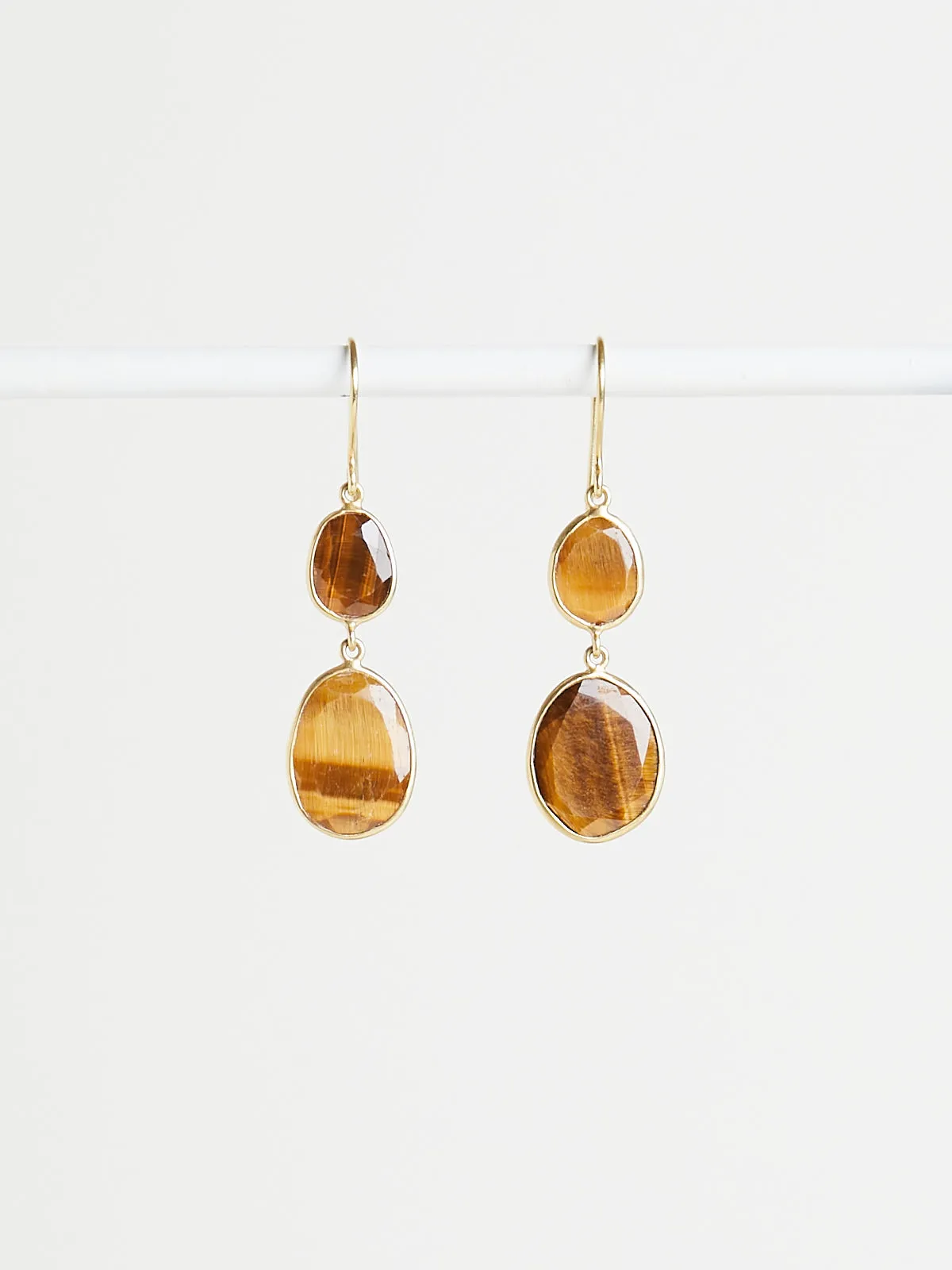 Galaxy Double Drop Earrings in 18k Yellow Gold with Tiger's Eye