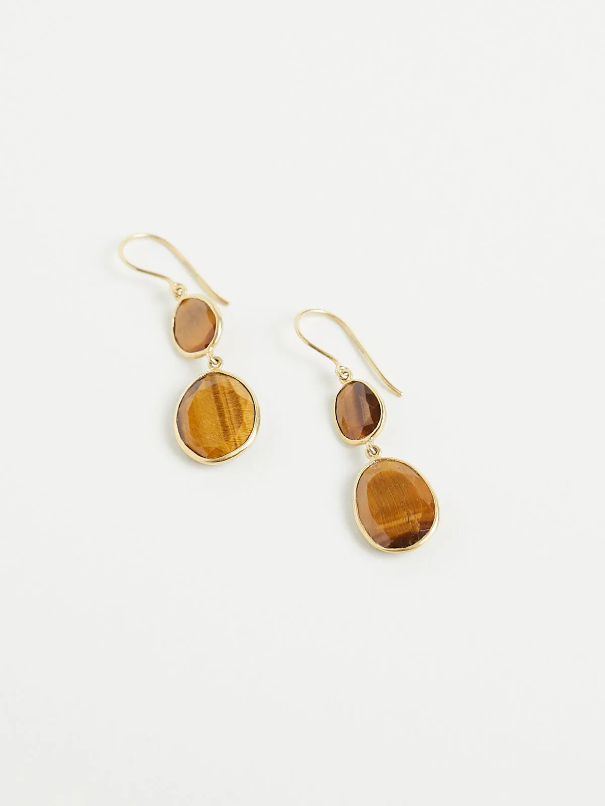 Galaxy Double Drop Earrings in 18k Yellow Gold with Tiger's Eye