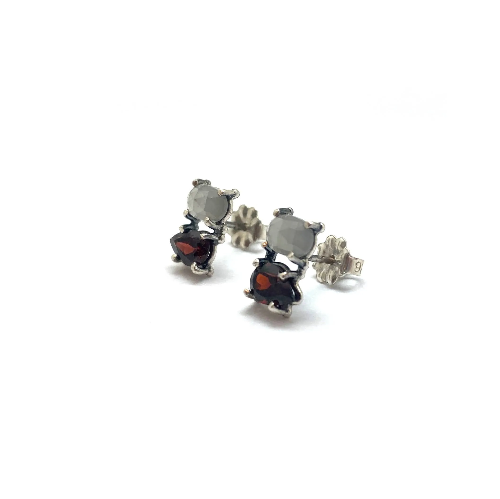 Garnet and Moonstone Stud Earrings