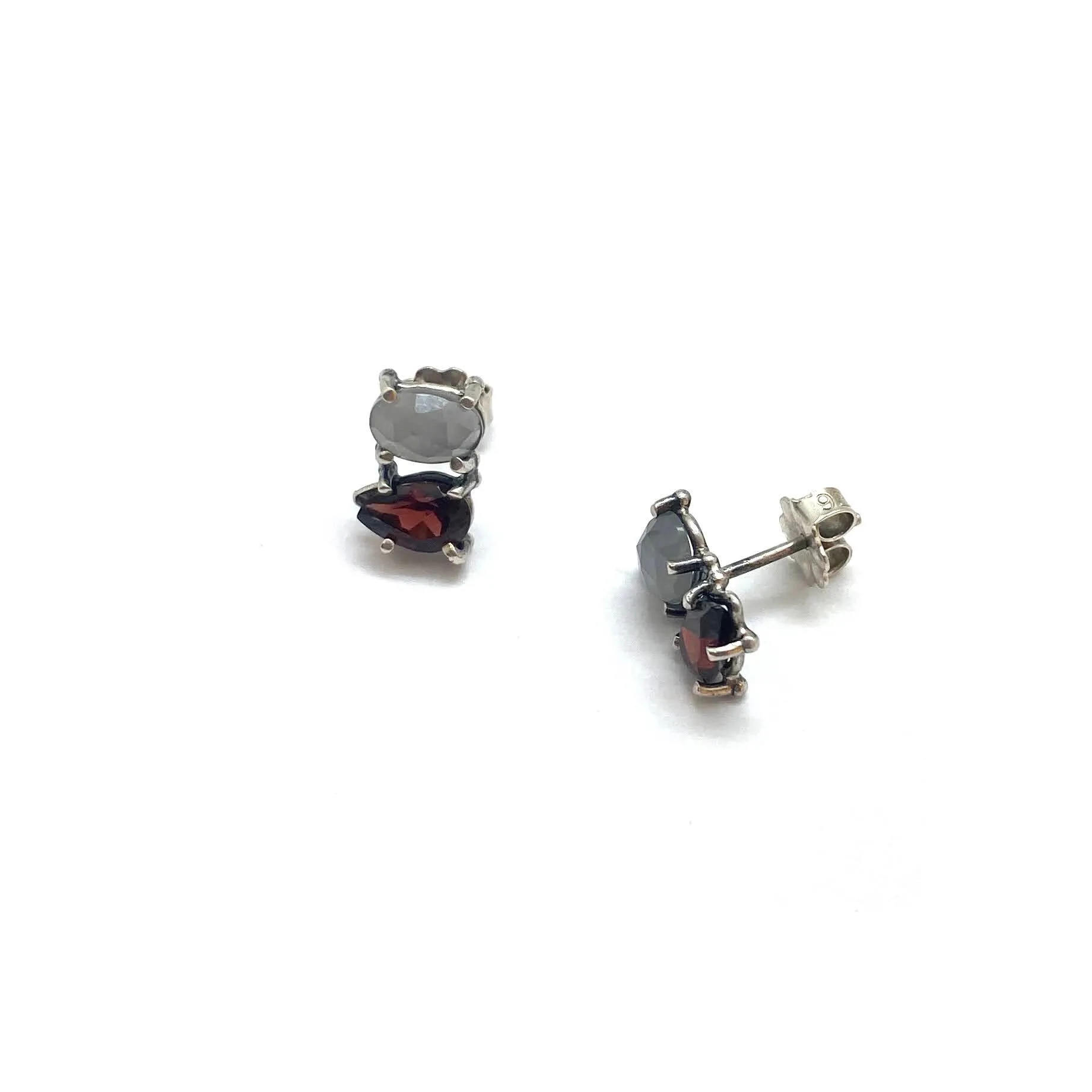 Garnet and Moonstone Stud Earrings