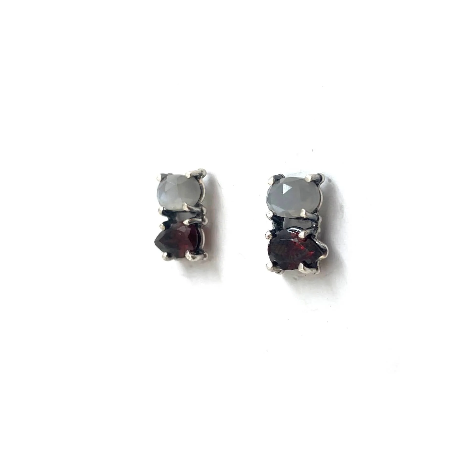 Garnet and Moonstone Stud Earrings