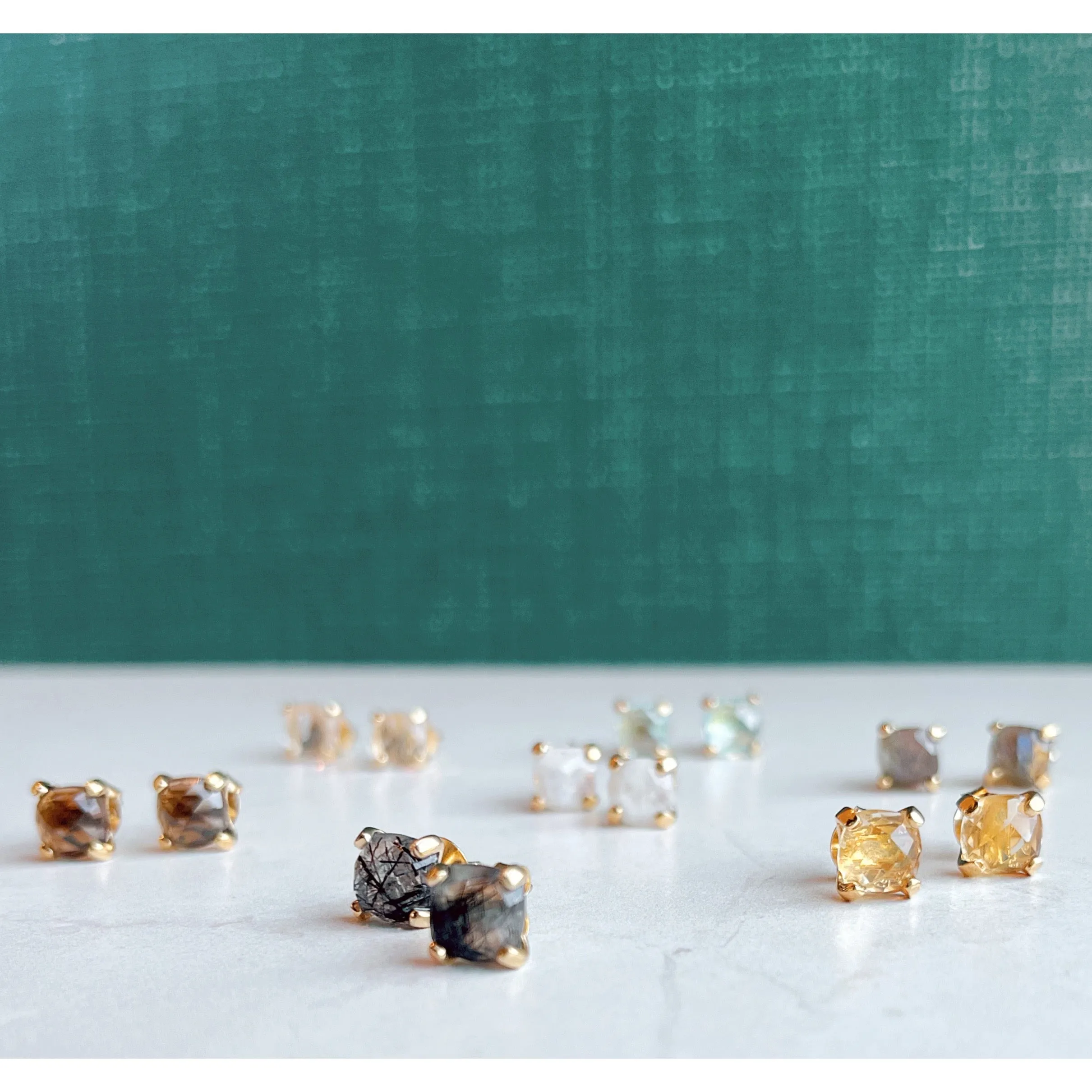 Gemstone Cushion Stud Earrings: Moonstone