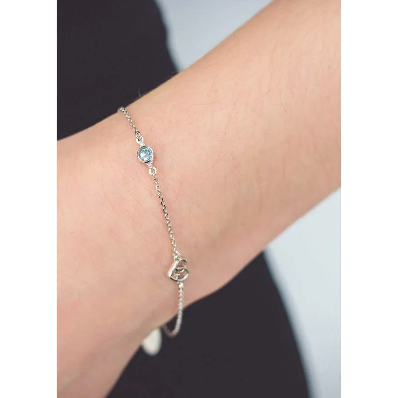 Georgini Natural Aquamarine and Two Natural Diamond March Bracelet - Silver