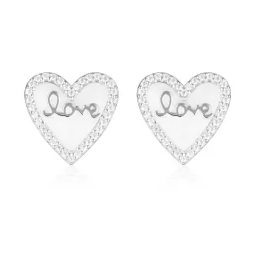 GEORGINI REFLECTION ENAMEL LOVE HEART STUD EARRINGS SILVER