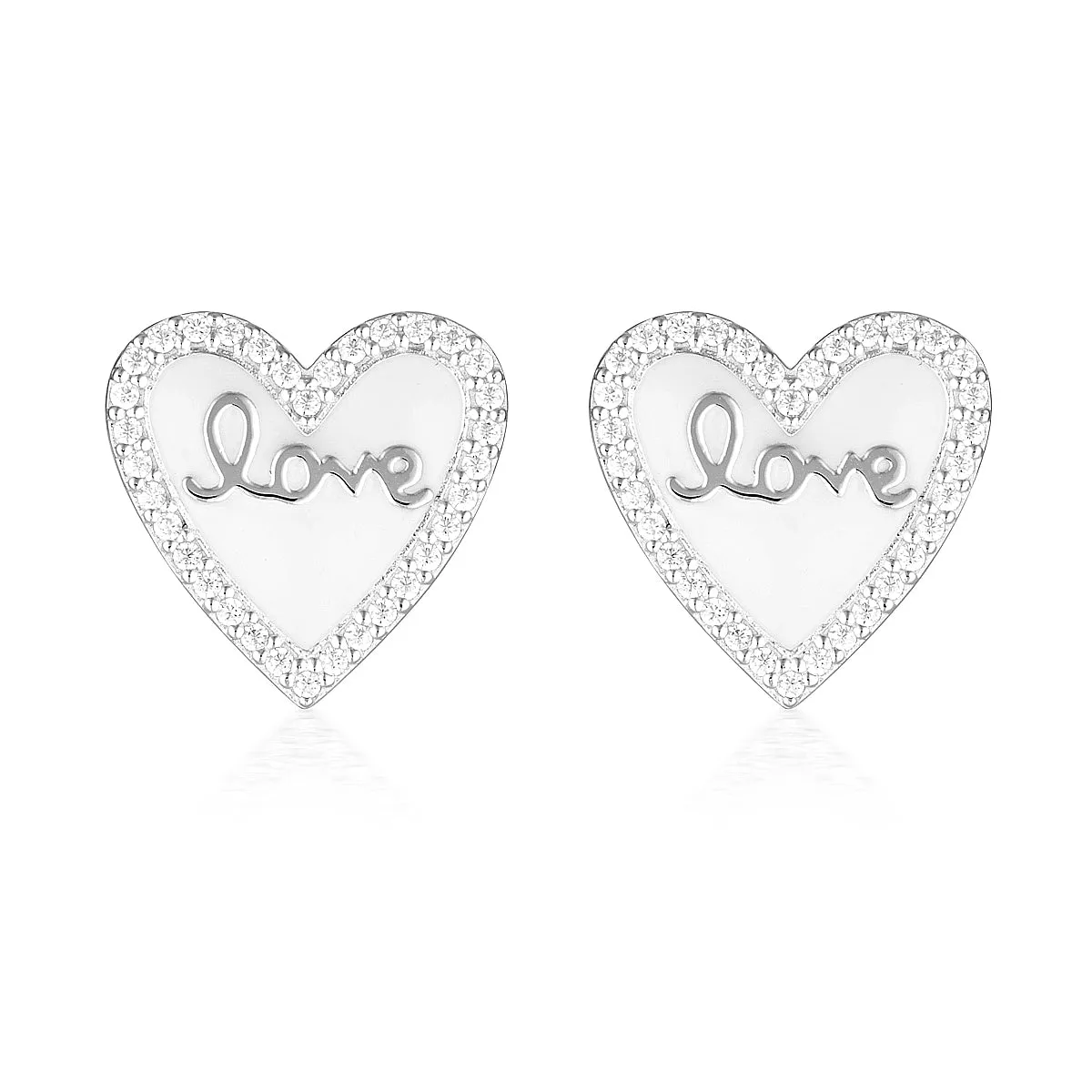 GEORGINI REFLECTION ENAMEL LOVE HEART STUD EARRINGS SILVER