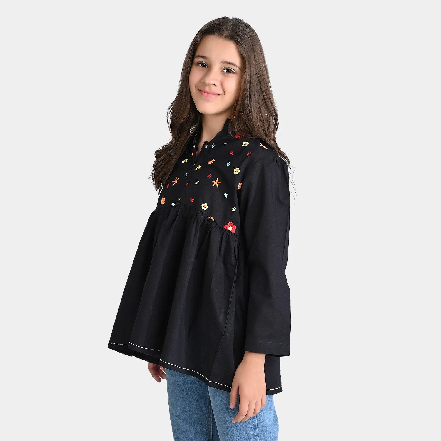 Girls Jacquard EMB Top Zinnia-BLACK