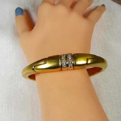 Gold Bangle Cuff Bracelet with Crystal Sparkles