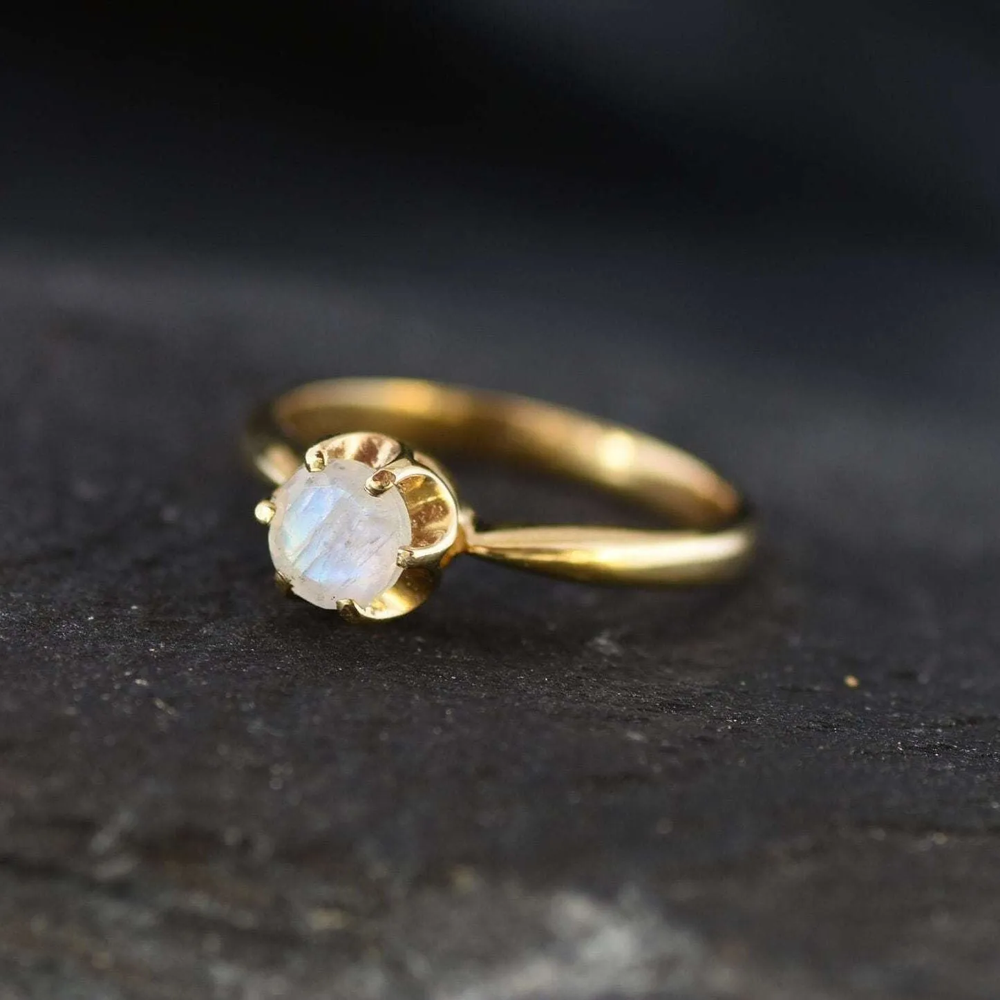 Gold Moonstone Ring - Natural Rainbow Moonstone, June Birthstone Ring