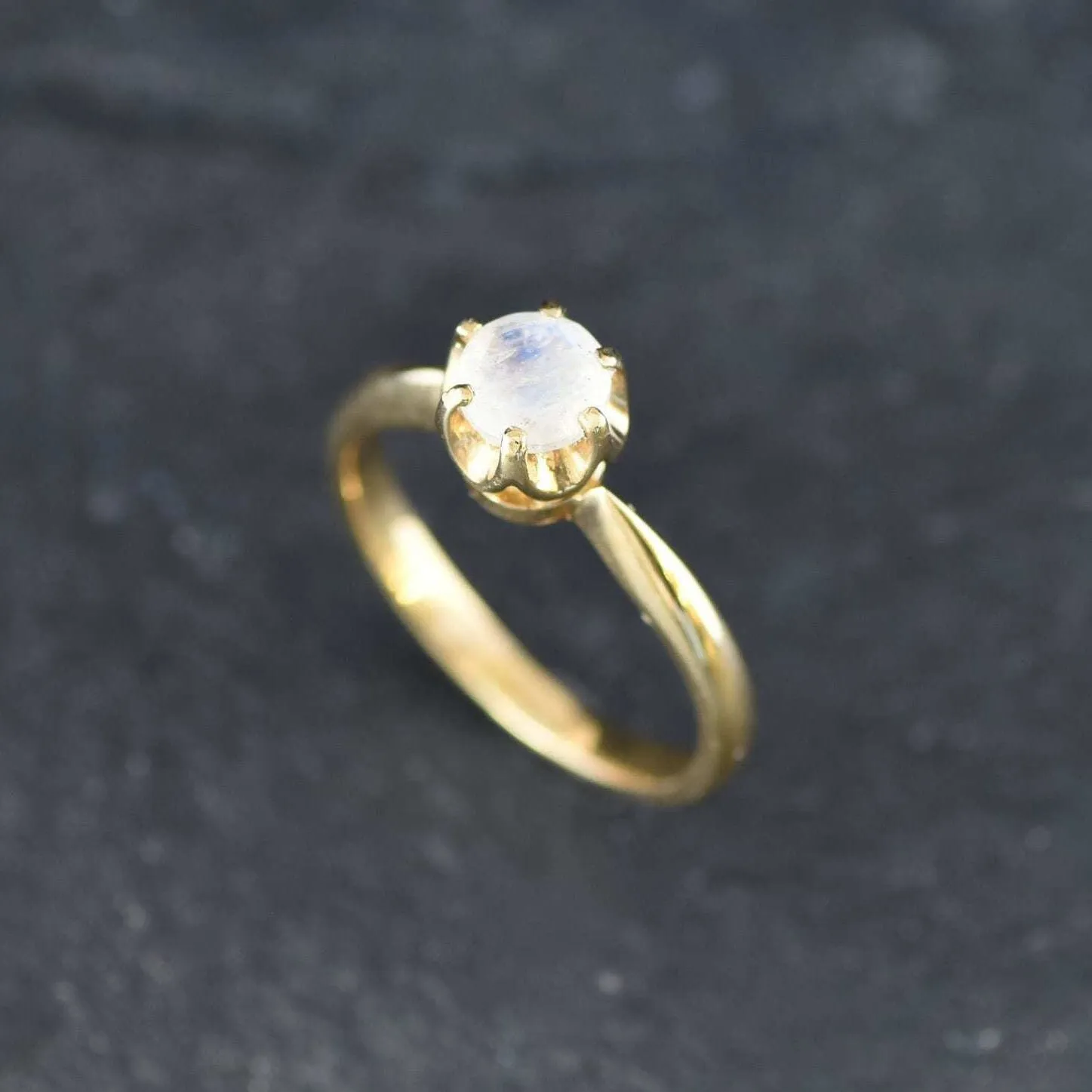 Gold Moonstone Ring - Natural Rainbow Moonstone, June Birthstone Ring