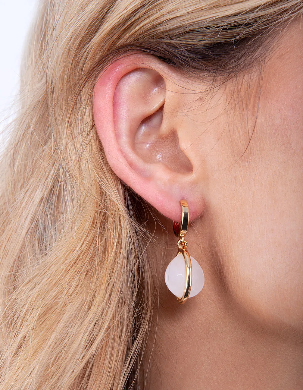 Gold Plated Moonstone Huggie Earrings