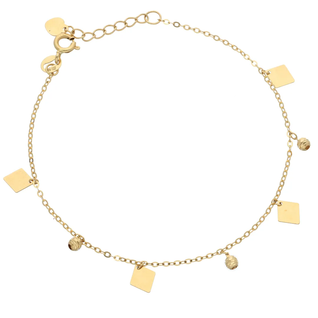 Gold Round Stud & Square Bracelet 18KT- FKJBRL18K9391