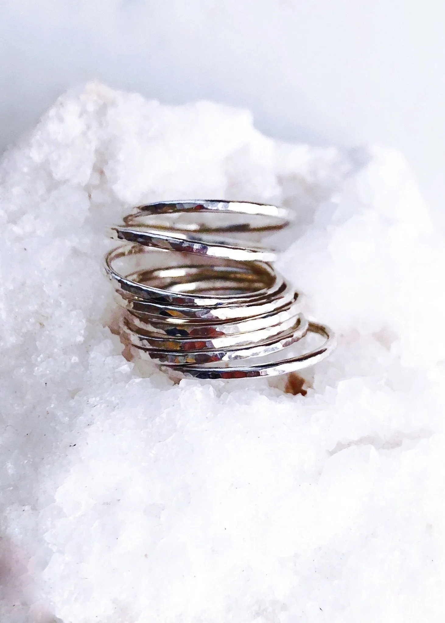 Hammered Delicate Silver Stack Ring - Kaiko