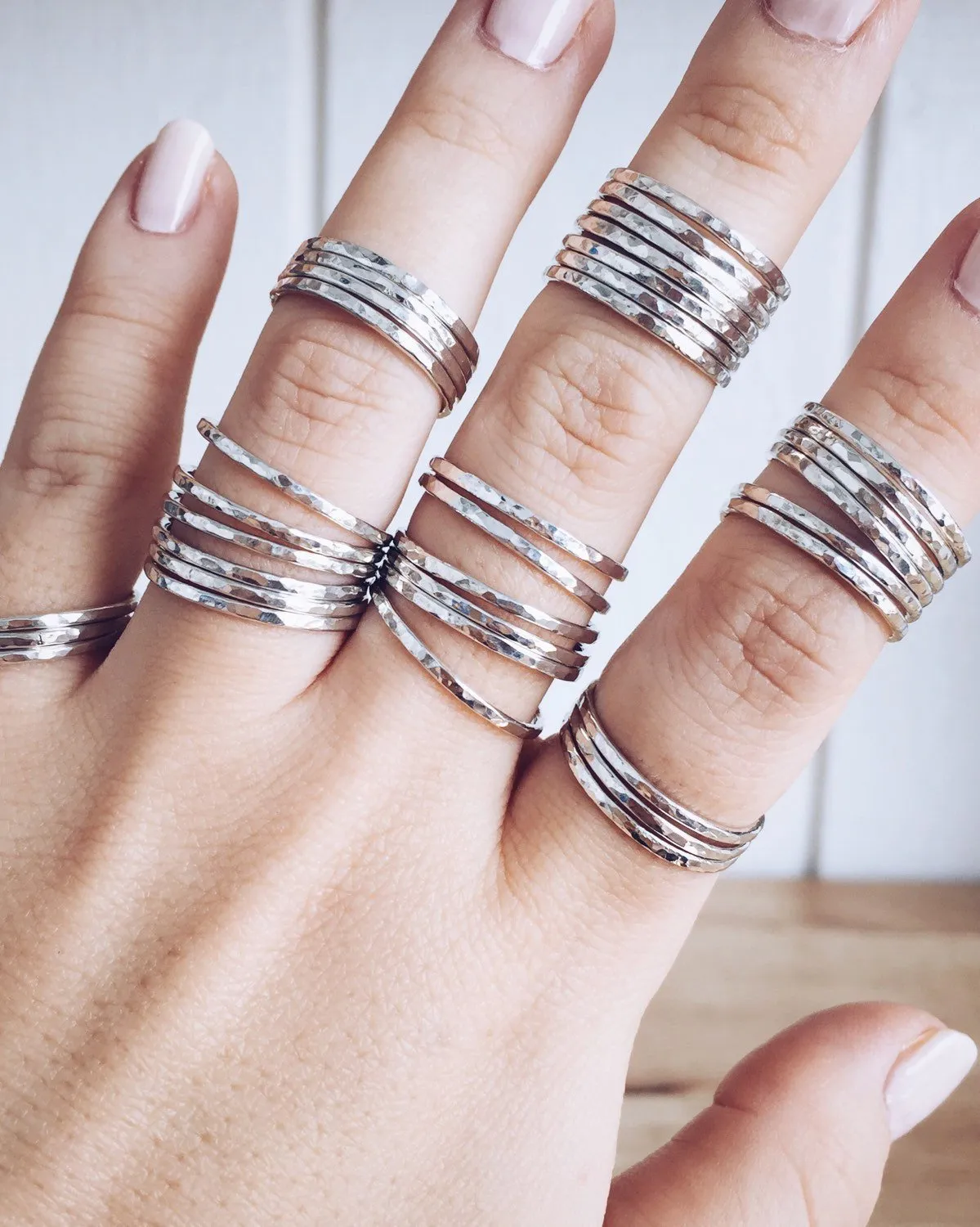 Hammered Delicate Silver Stack Ring - Kaiko