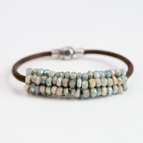 Hand Stitched Coated Aquamarine Leather Bracelet