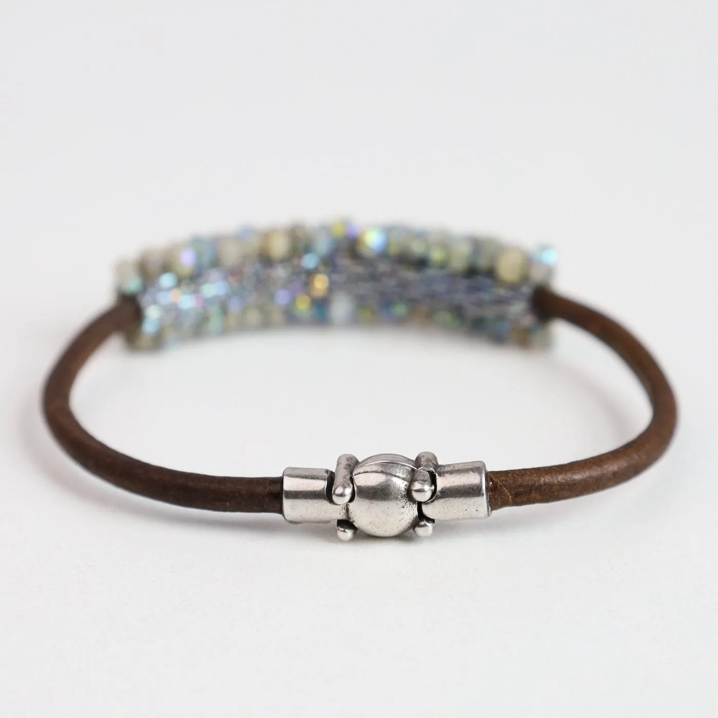 Hand Stitched Coated Aquamarine Leather Bracelet