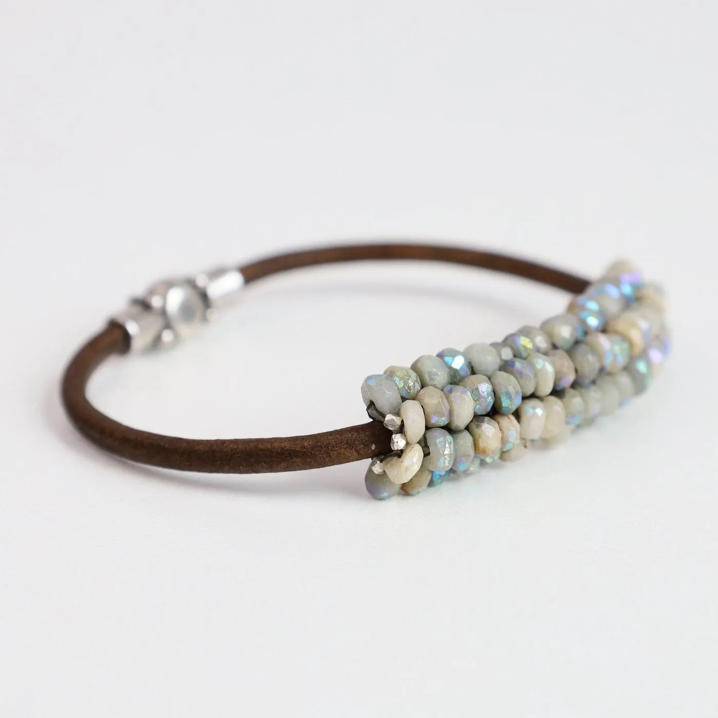 Hand Stitched Coated Aquamarine Leather Bracelet