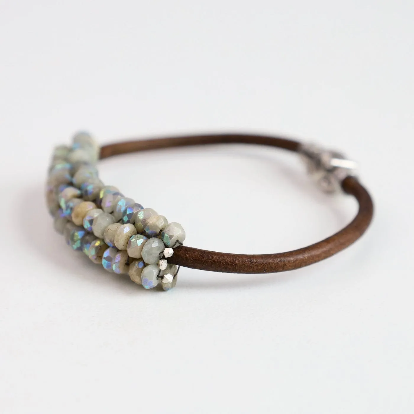 Hand Stitched Coated Aquamarine Leather Bracelet