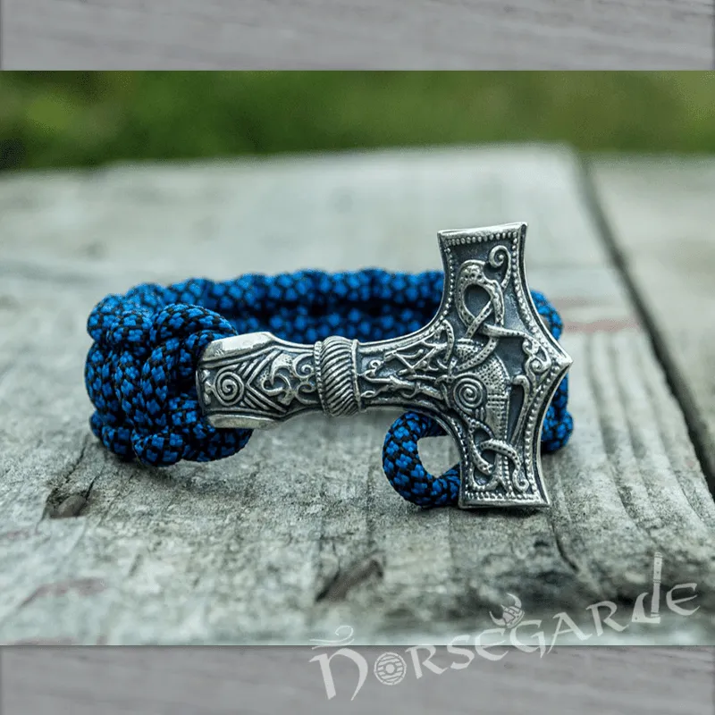 Handcrafted River Paracord Bracelet with Large Mjölnir - Sterling Silver