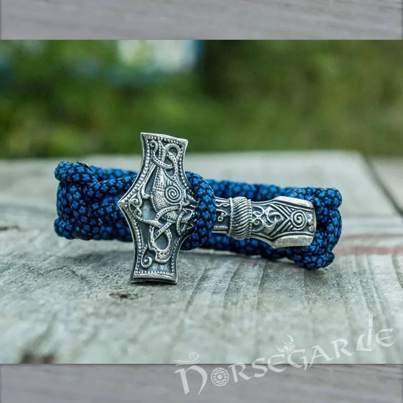 Handcrafted River Paracord Bracelet with Large Mjölnir - Sterling Silver