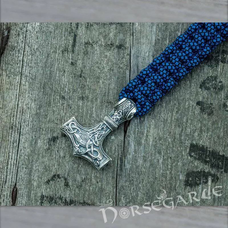 Handcrafted River Paracord Bracelet with Large Mjölnir - Sterling Silver