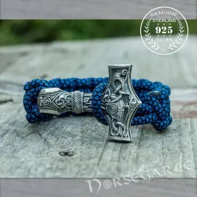 Handcrafted River Paracord Bracelet with Large Mjölnir - Sterling Silver