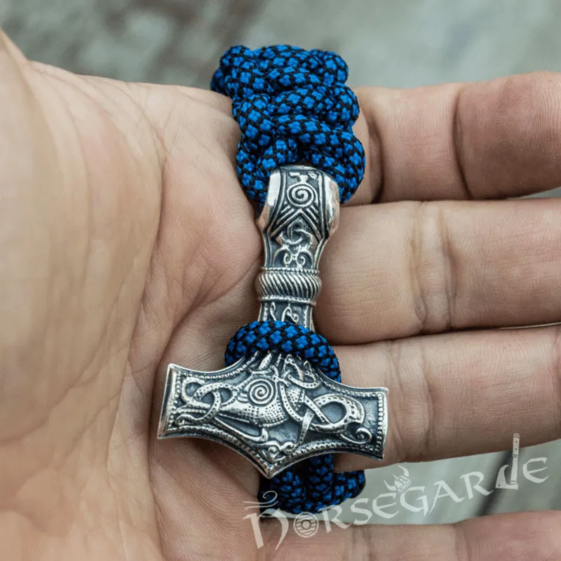 Handcrafted River Paracord Bracelet with Large Mjölnir - Sterling Silver