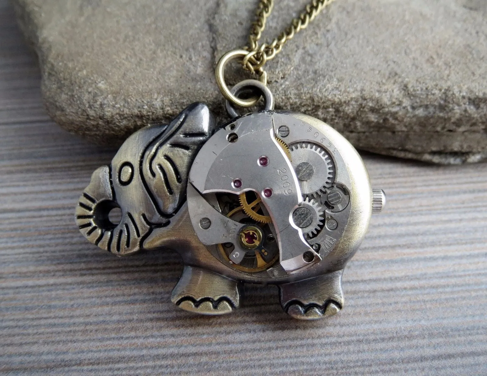 Handmade Antique Bronze Steampunk Elephant Necklace