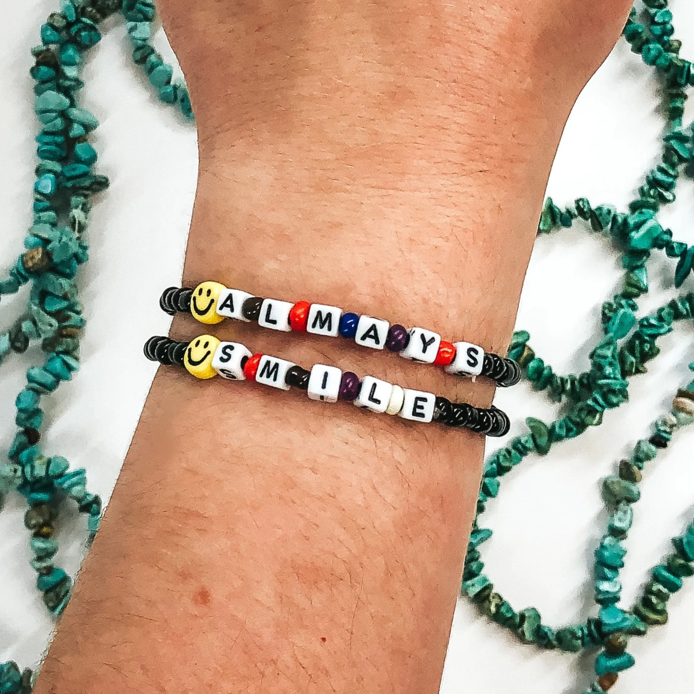 Happy State of Mind Beaded Bracelet Duo in Black