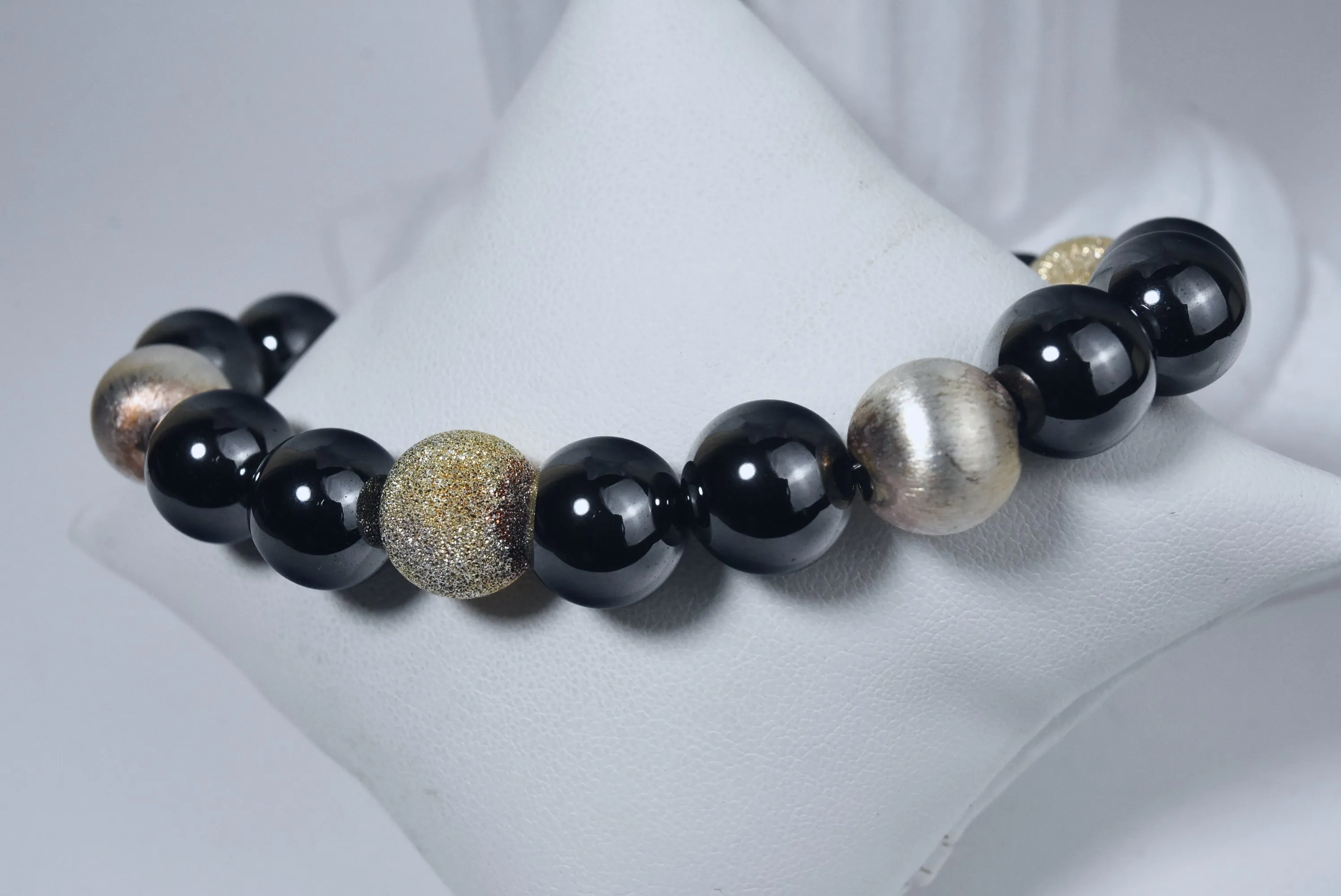 Heavy Italian Sterling Silver and Hematite Beaded Bracelet