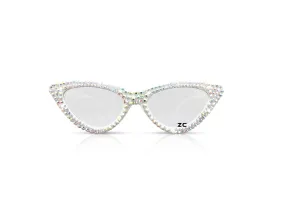 HOLLYWOOD Fashionable Cat Eye Sunglasses / Shades / Sunnies w AB White Bling Sparkly  Rhinestones Festival Rockabilly Retro Pin Up