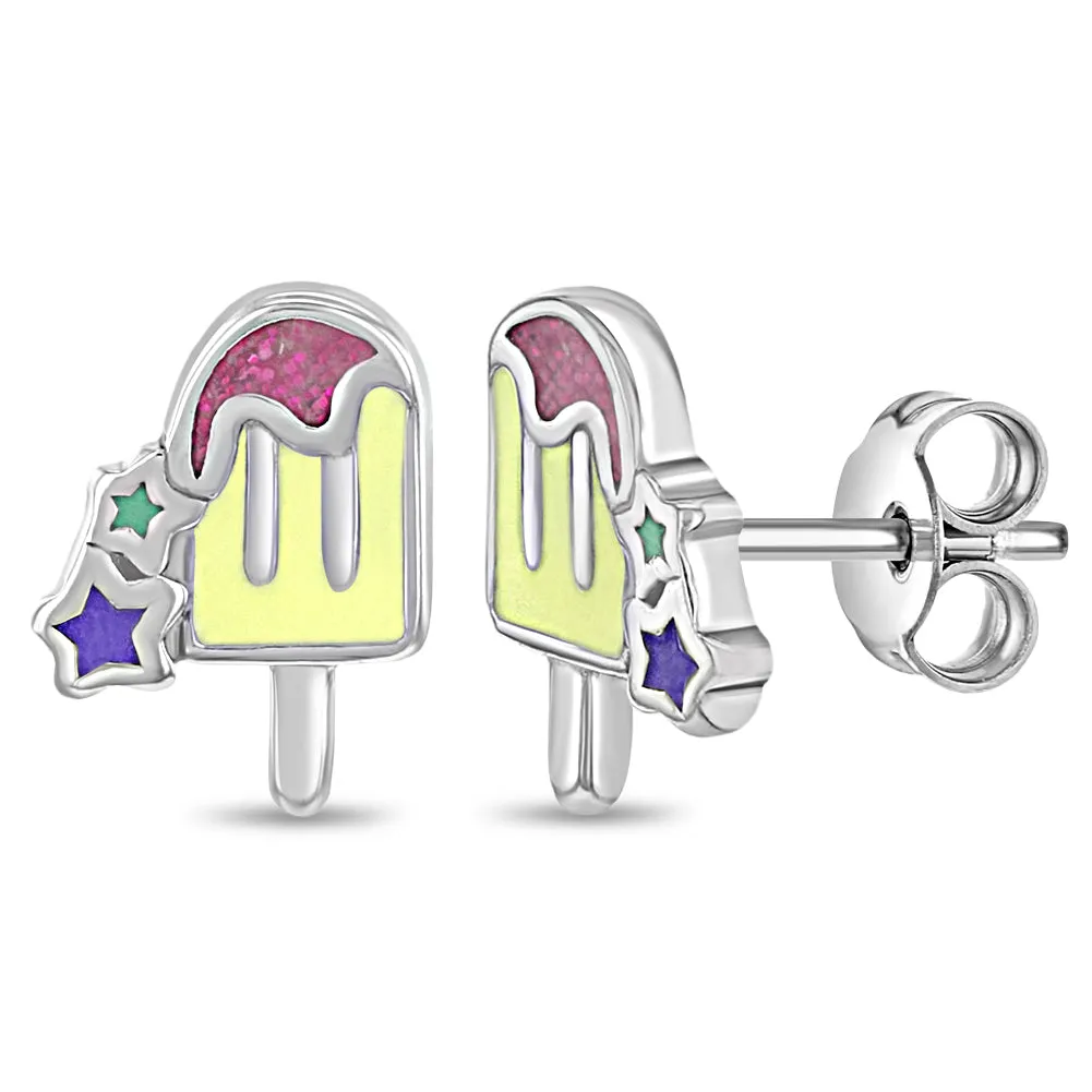 Ice Cream & Stars Kids / Children's / Girls Earrings Enamel - Sterling Silver