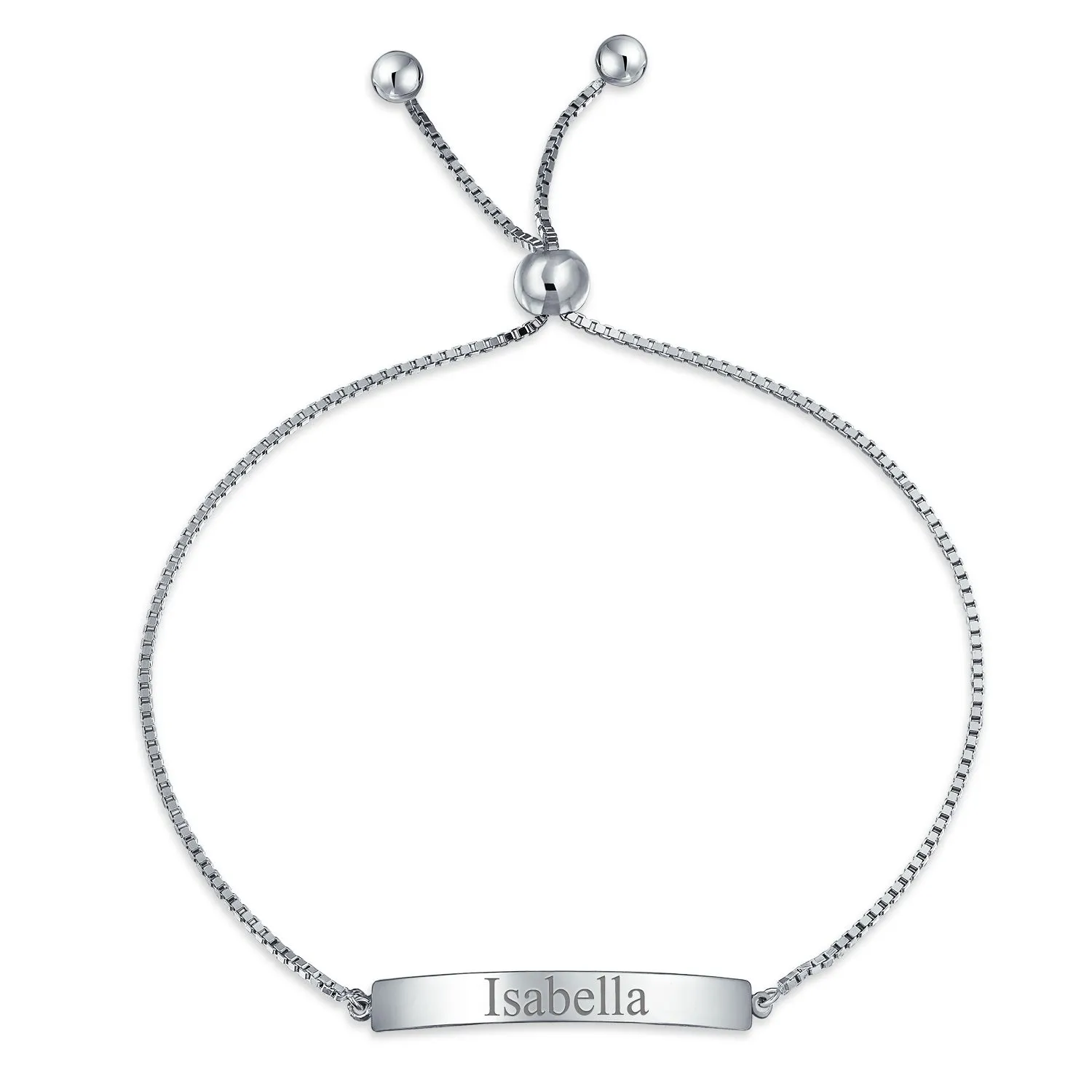 Identification ID Bracelet Name Plated Bolo Bracelet Sterling Silver