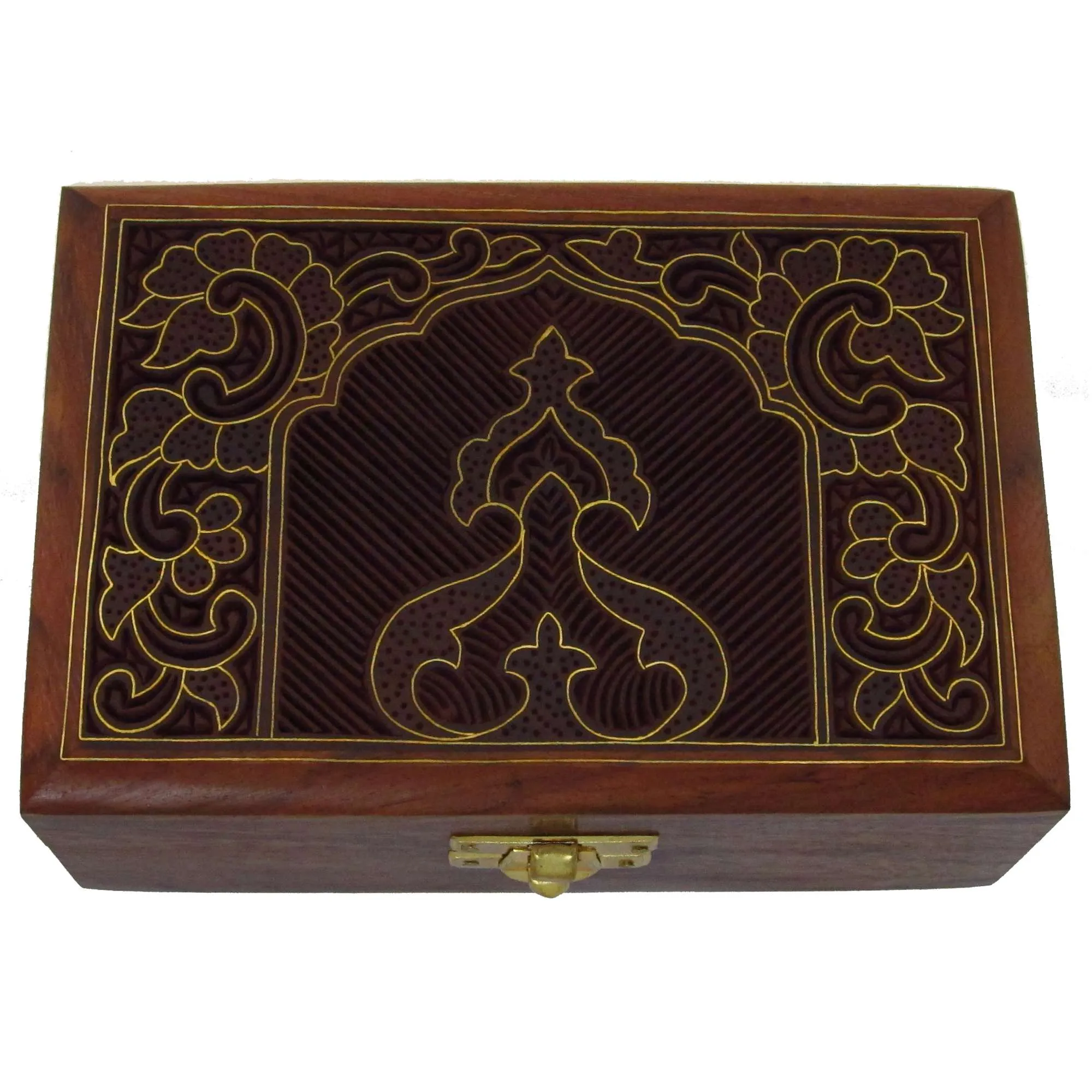 Indian Jewelry Holder - 6 x 4 x 2.5 Inch Small Wood Box - Jewelry Boxes for Bracelet - Present for Her