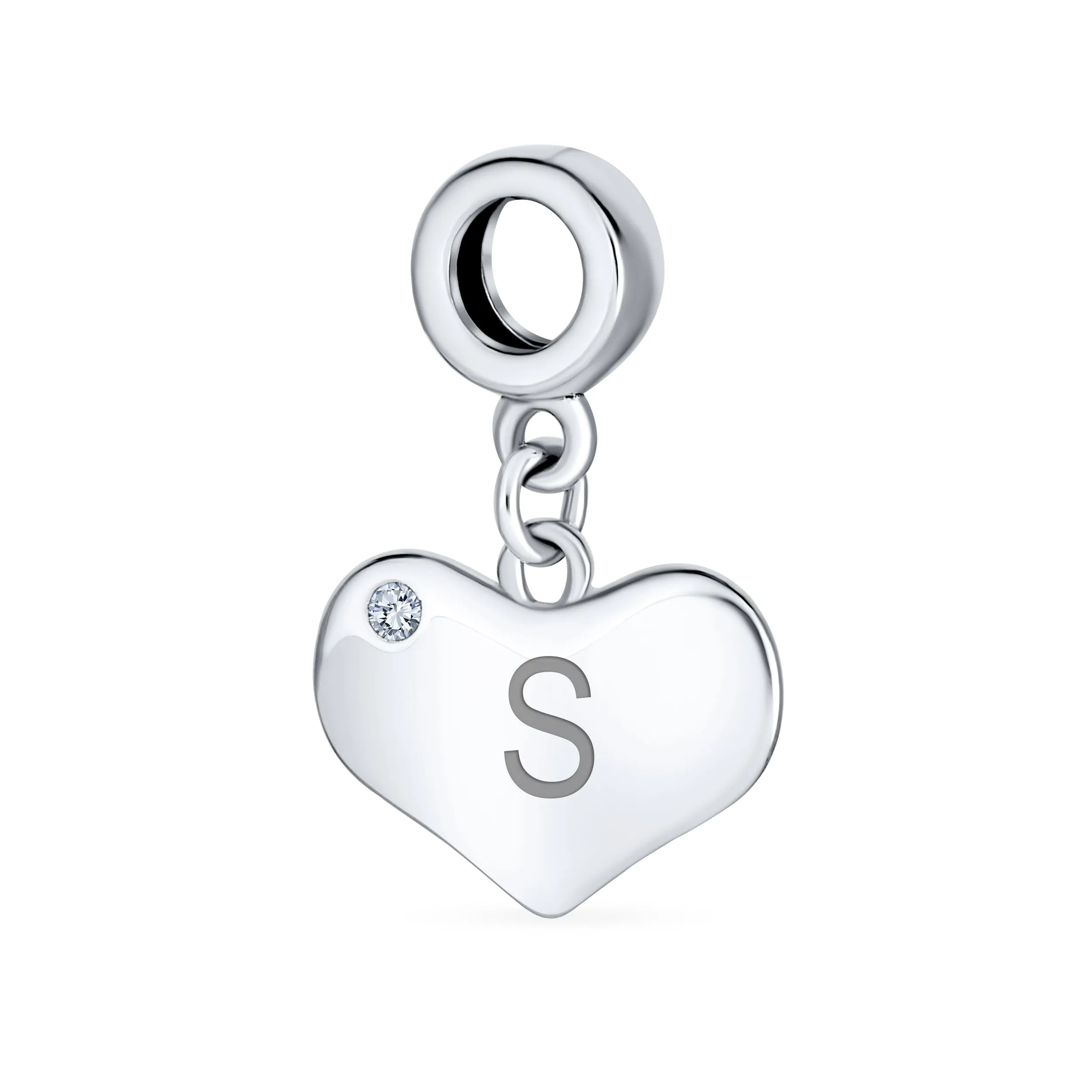 Initial Alphabet Bead Charm Heart Crystal Dangle for Sterling Silver Bracelet