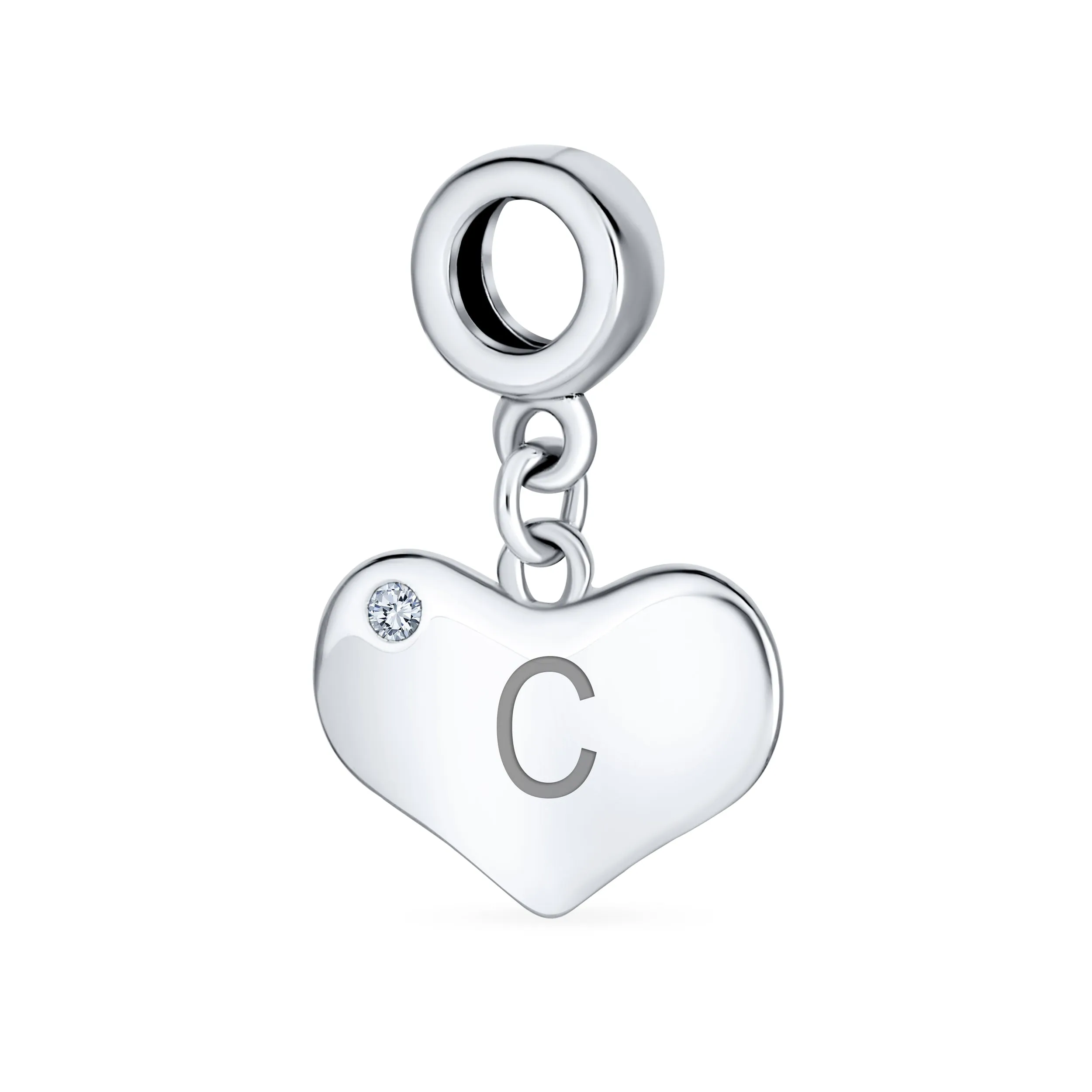 Initial Alphabet Bead Charm Heart Crystal Dangle for Sterling Silver Bracelet