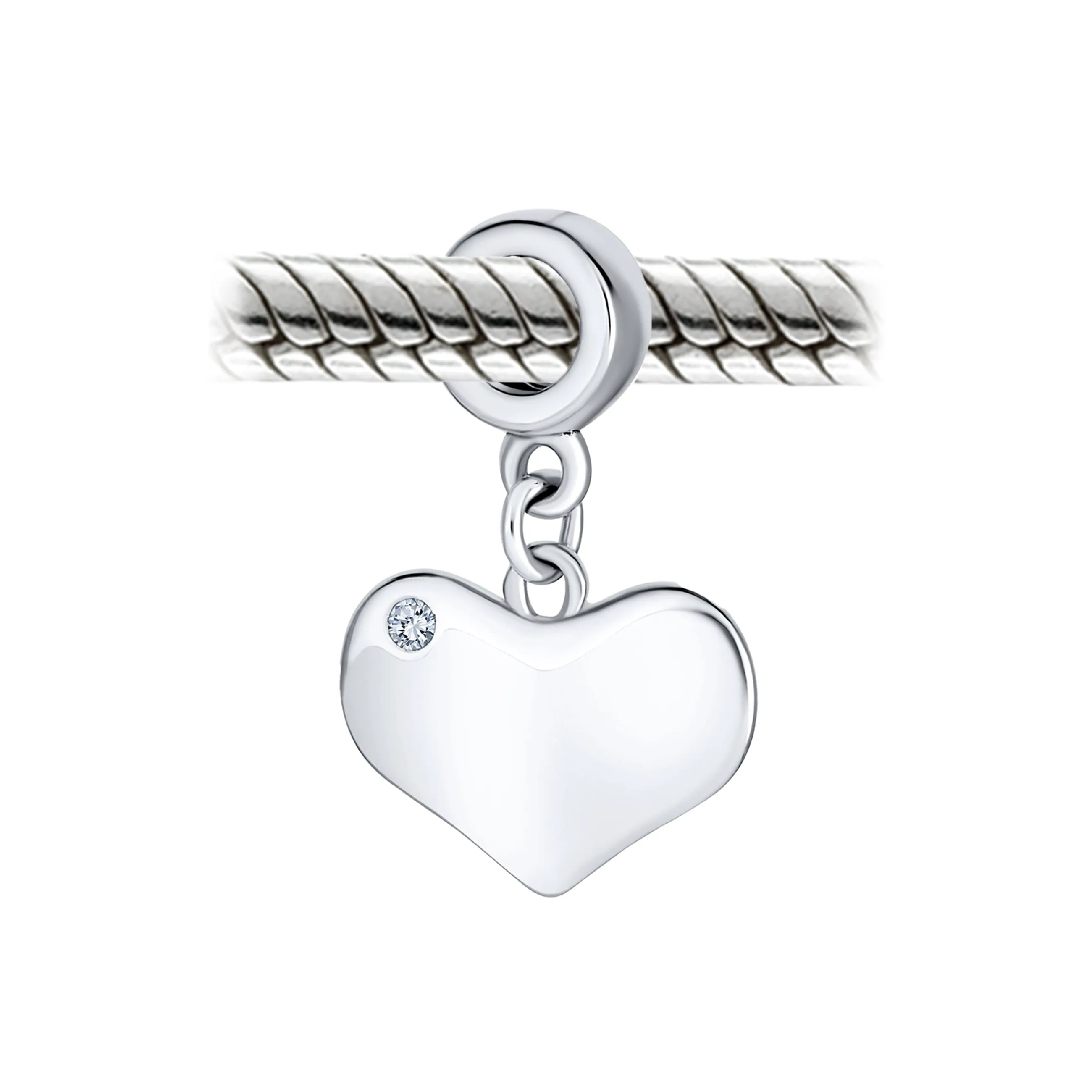 Initial Alphabet Bead Charm Heart Crystal Dangle for Sterling Silver Bracelet