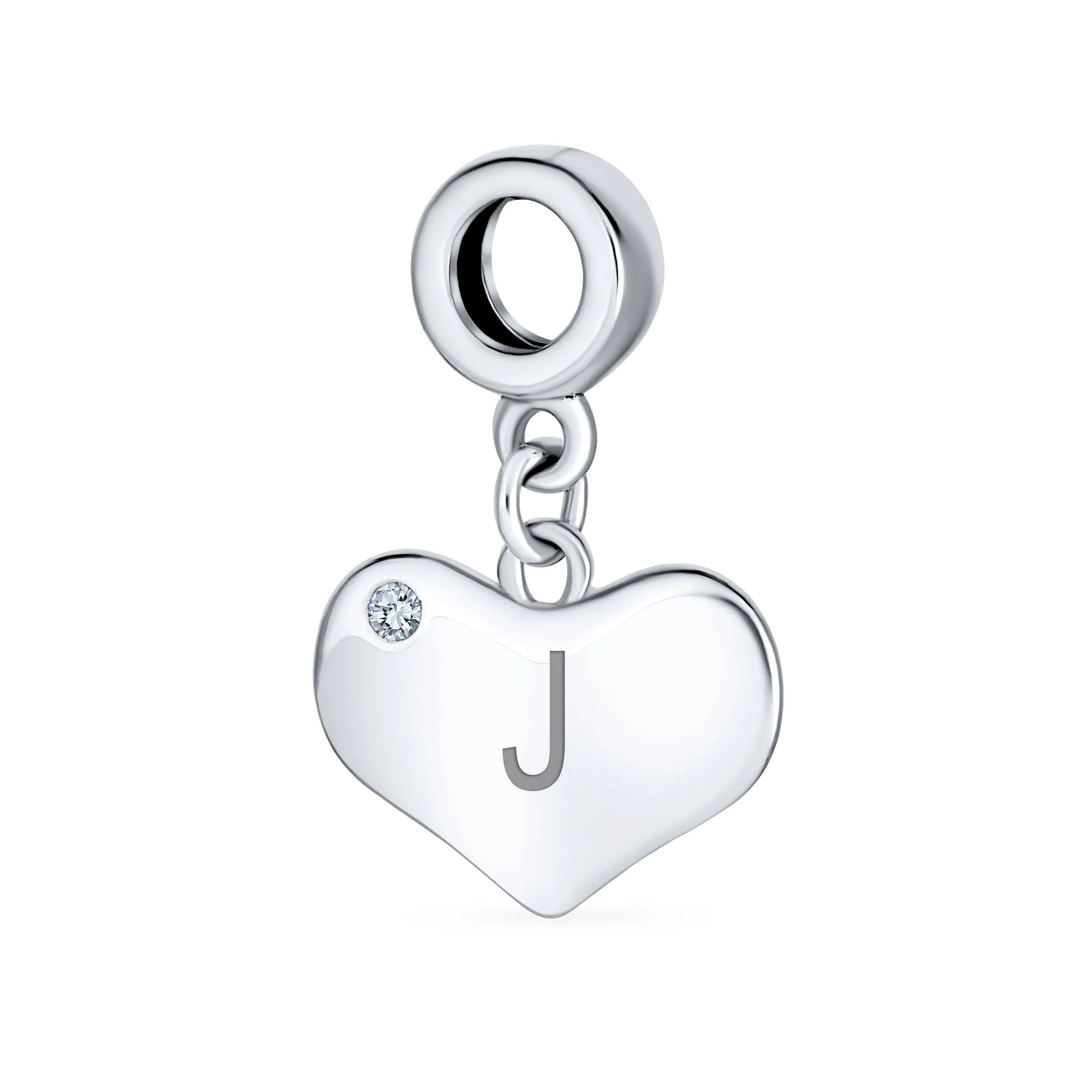 Initial Alphabet Bead Charm Heart Crystal Dangle for Sterling Silver Bracelet