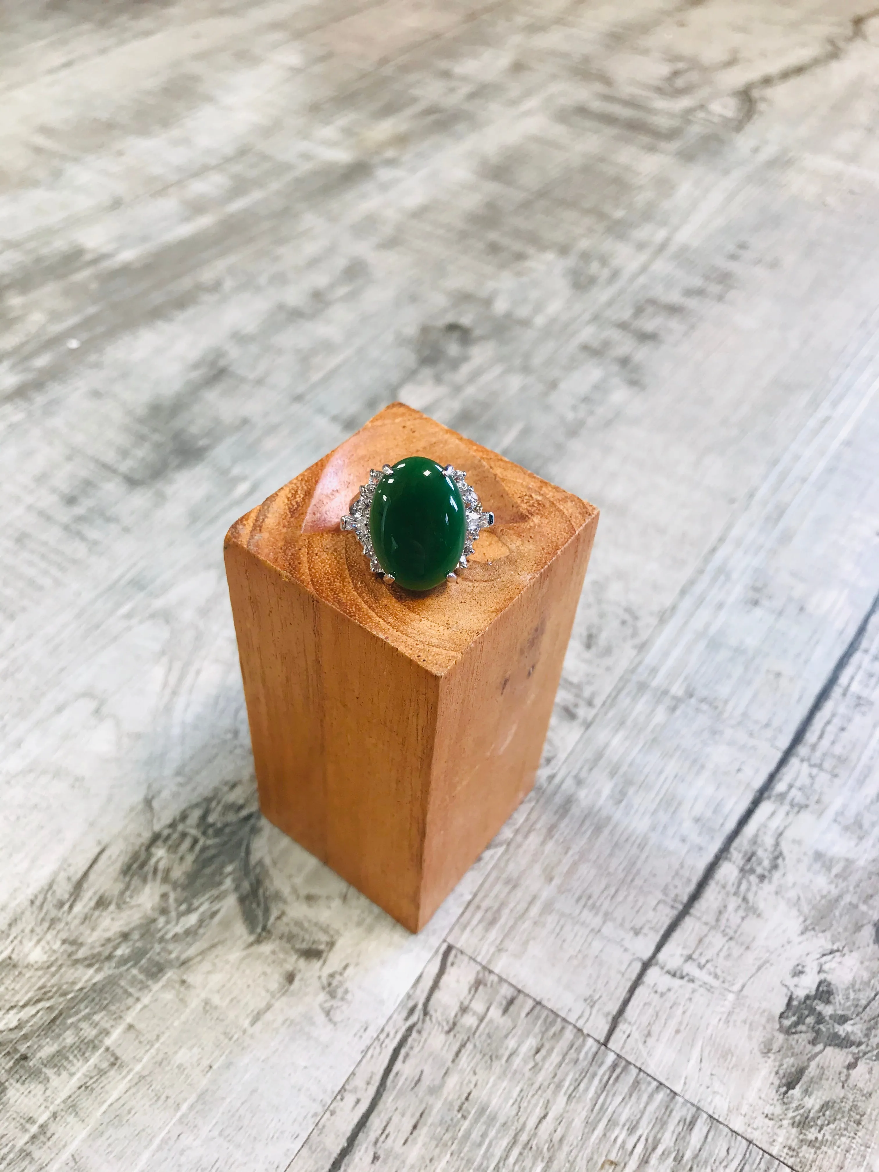 Jade and Rhinestone Ring