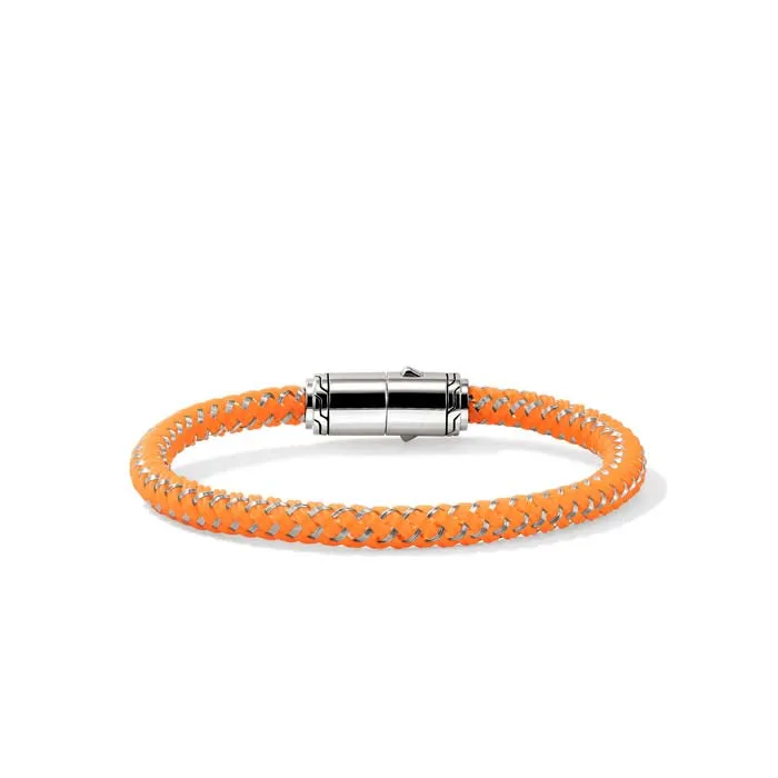 John Hardy 6MM Orange Rubber and Stainless Steel Cord Bracelet with Sterling Silver Pusher Clasp